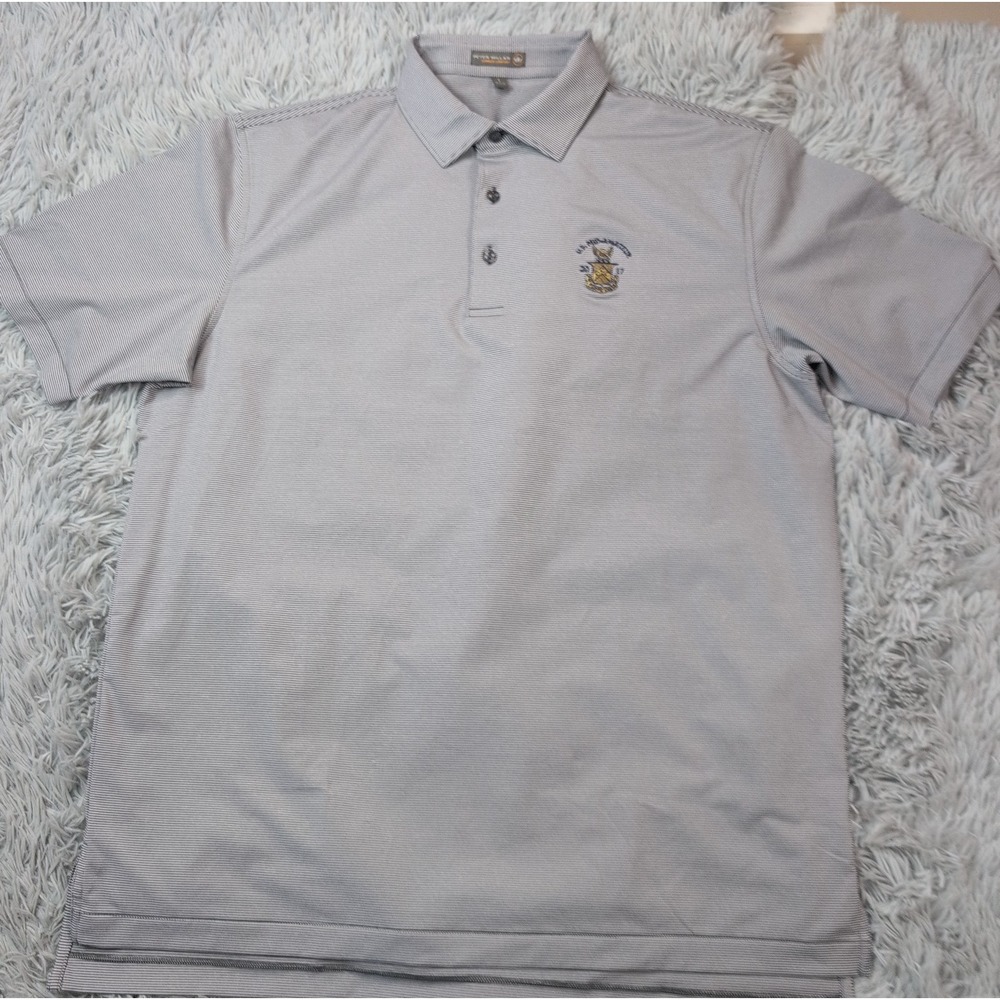 Peter Millar Shirt Mens L Gray Summer Comfort Polo Golf Logo U.S. Mid Amateur